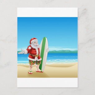 Surf Santa op het strand Feestdagenkaart