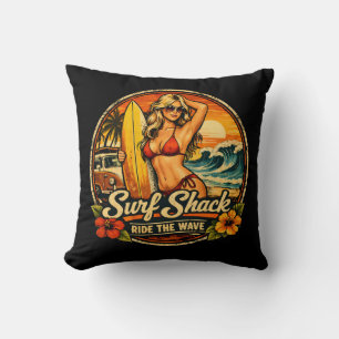Surf Shack Surfer Pin-Up   Ride The Waves Strand Kussen