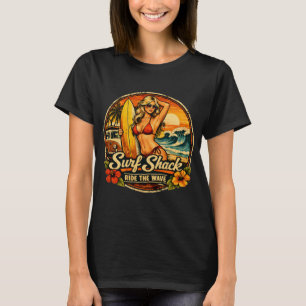 Surf Shack Surfer Pin-Up Ride The Waves Strand T-shirt