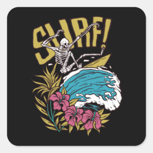 Surf Skeleton Vierkante Sticker