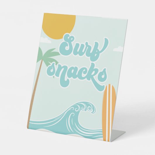 Surf Snacks Surf's Up Strand Verjaardag Eten Reclamebord Met Voetstuk (Voorkant)