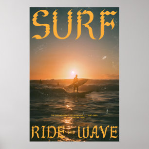Surf Sunset Kunstprint Vintage Oceaangolf Poster