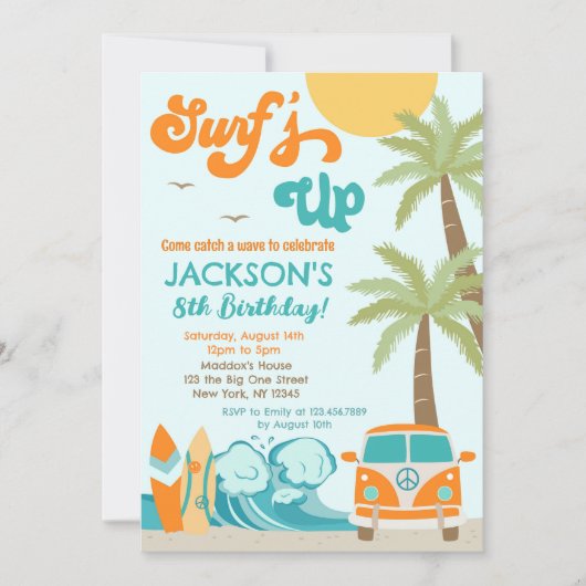 Surf Surf Beach Surfer Anniversaire Invitation (Devant)