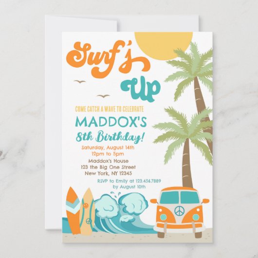 Surf Surf Beach Surfs Anniversaire Invitation (Devant)