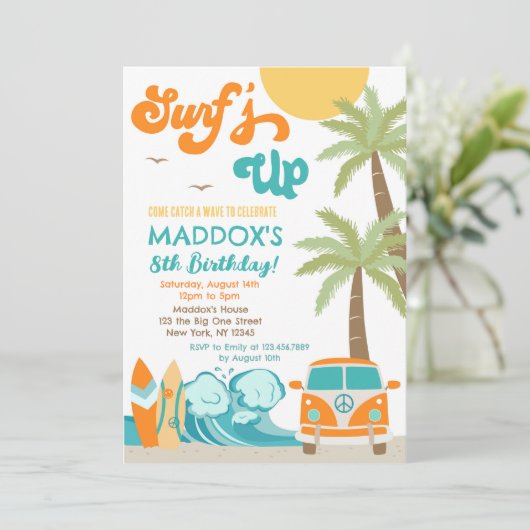 Surf Surf Beach Surfs Anniversaire Invitation (Debout devant)