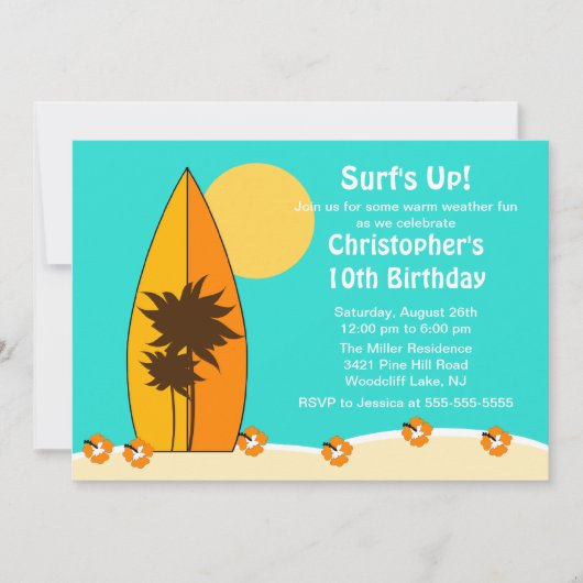 Surf Surf Nage Invitation d'anniversaire (Devant)