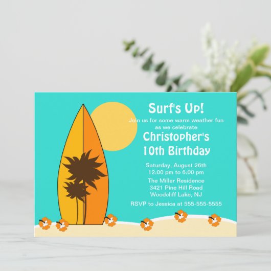 Surf Surf Nage Invitation d'anniversaire (Debout devant)