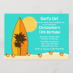 Surf  Surf Nage Invitation d'anniversaire