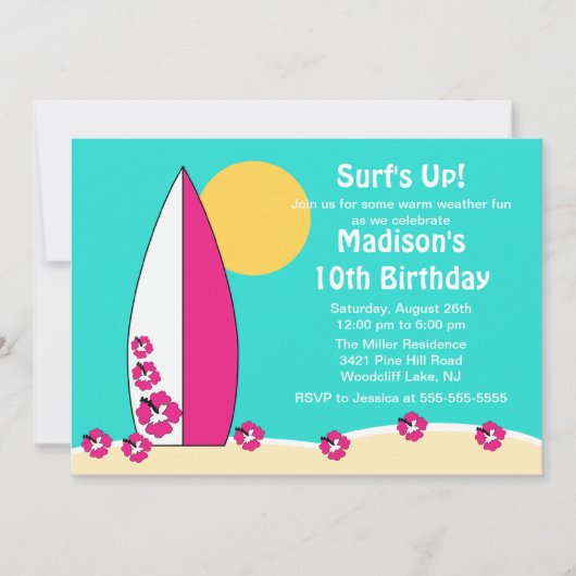 Surf  Surf Nage Invitation d'anniversaire (Devant)