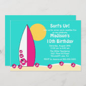 Surf  Surf Nage Invitation d'anniversaire (Devant / Derrière)