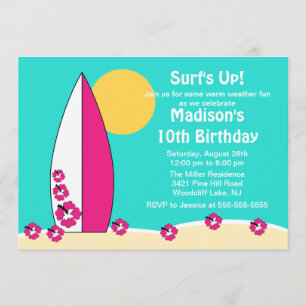 Surf  Surf Nage Invitation d'anniversaire