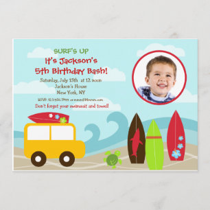 Surf Surfer Photo Invitations à la fête d'annivers