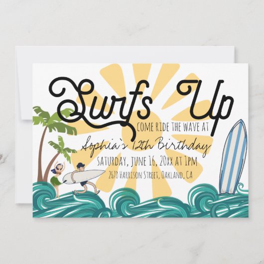 Surf Thème Anniversaire Invitation (Devant)