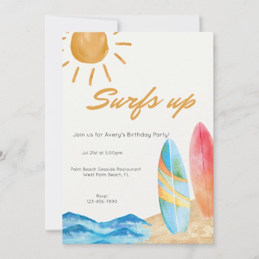 Surf Up Beach Invitation d'anniversaire (Devant)