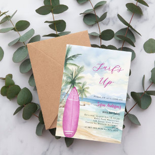 Surf Up Beach Surfboard roze meisje verjaardagsfee Kaart