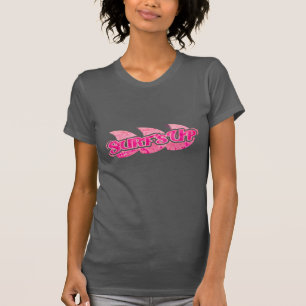 Surf-up dames roze golven op bruin t-shirt