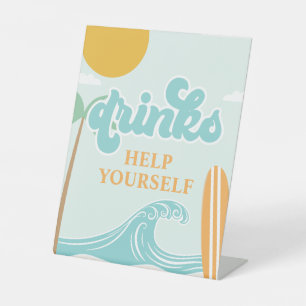 Surf Up DRINK sign Beach Birthday Food Reclamebord Met Voetstuk