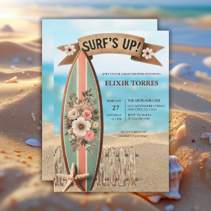 Surf Up Floral Baby shower Kaart