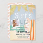 Surf Up Girl Surfboards Beach Foto 1e verjaardag Kaart (Voorkant / Achterkant)