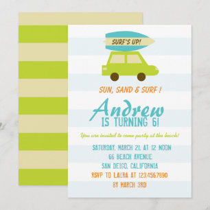 Surf Up/Green en Blue Stripes/Verjaardagsfeest Kaart