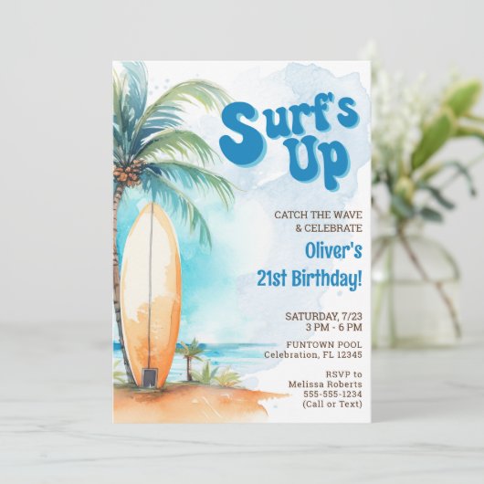 Surf Up Summer Beach Invitation de fête d'annivers (Debout devant)