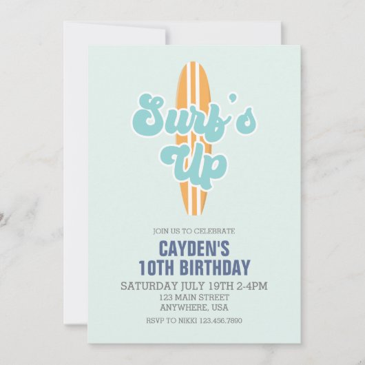 Surf Up Surboard Beach Invitation d'anniversaire (Devant)
