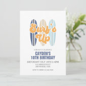 Surf Up Surboard Beach Invitation d'anniversaire (Debout devant)