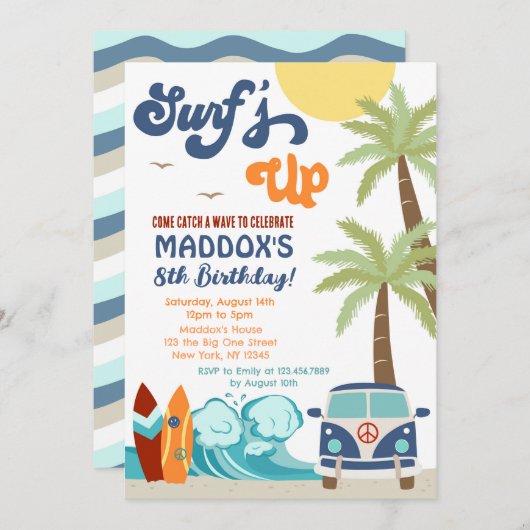 Surf up Surf Beach Surf Up Anniversaire Invitation (Devant / Derrière)