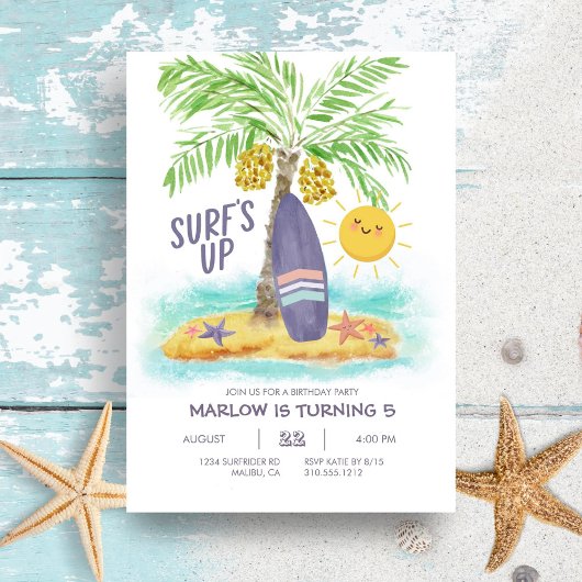 Surf Up Tropical Beach Invitation de fête d'annive
