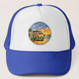 Surf Van Retro 60s Hippie Beach Life Sunset Surfer Trucker Pet