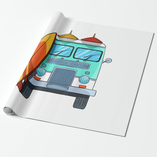 Surf Van Surfboard Palm Trees Surfende Surfer Wave Cadeaupapier (Uitgerold)