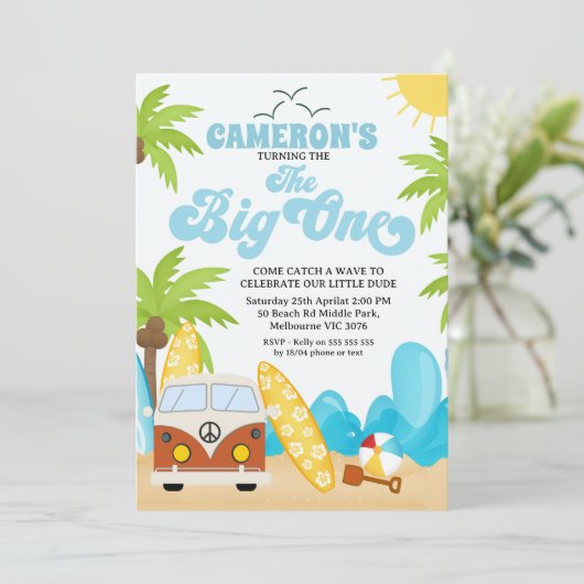 Surf Van Surfboards Wave The Big One 1e Verjaardag Kaart (Staand voorkant)