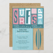 Surf vers le haut de rétro invitation de fête (Devant / Derrière)
