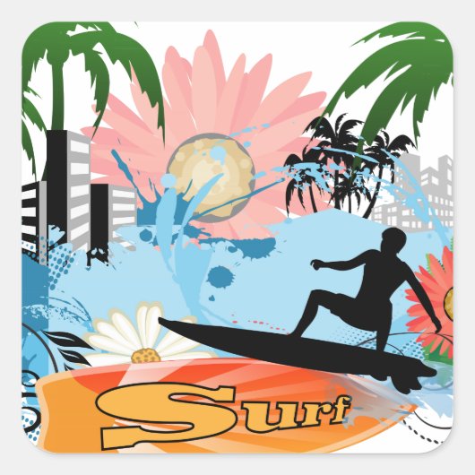 Surf Vierkante Sticker (Voorkant)