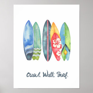 Surf Watercolor Baby Kamer Print Surfplanken