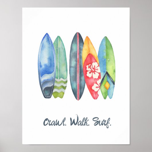 Surf Watercolor Baby Kamer Print Surfplanken (Voorkant)