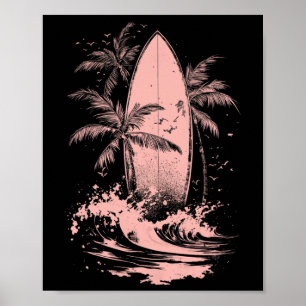 Surf Waterverf Surfplank Surfen Strand Palmboom Poster