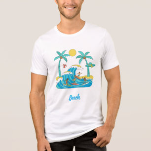 Surf & Waves – Cartoon Beach Heren T-Shirt
