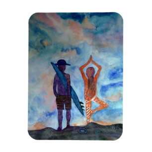 Surf Yoga Zonsondergang Fairy Tekening Kunst Fotom Magneet