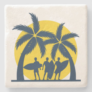 Surf zon- en palmbomen koel surf stenen onderzetter