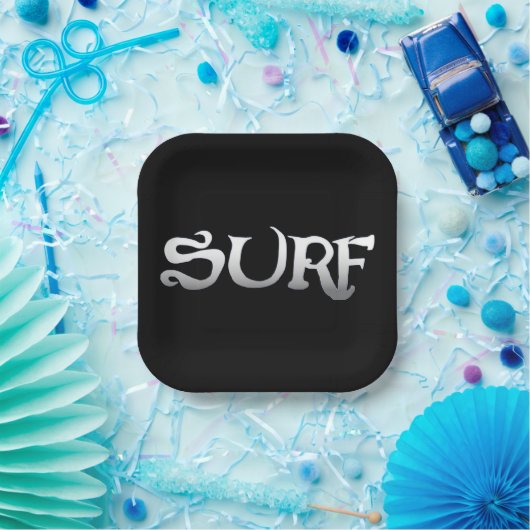 Surf zwart vierkant papier borden papieren bordje (Feest)