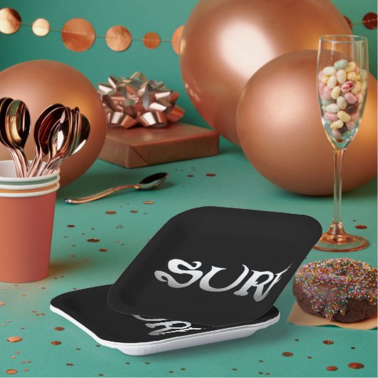 Surf zwart vierkant papier borden papieren bordje (Multi)