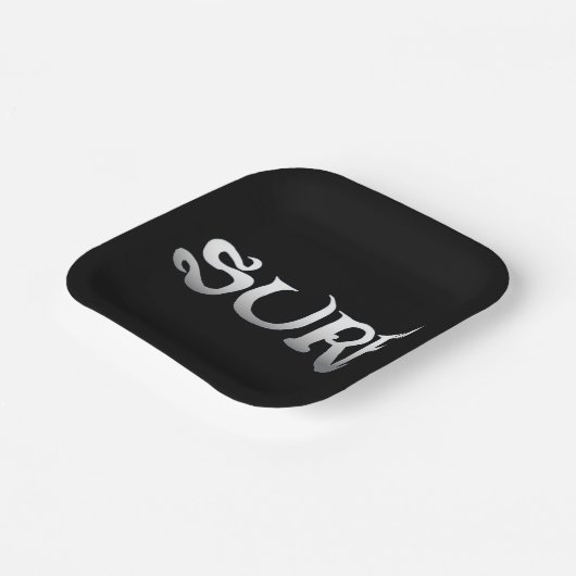 Surf zwart vierkant papier borden papieren bordje (Gebogen)