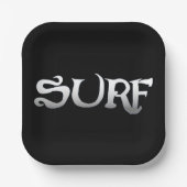 Surf zwart vierkant papier borden papieren bordje (Voorkant)