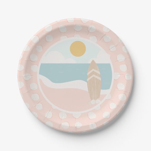 Surfboard Beach Baby shower Paper Bord (Voorkant)