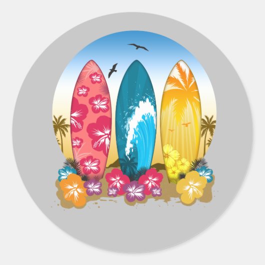 Surfboard Beach Ronde Sticker (Voorkant)