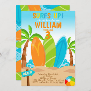 Surfboard Birthday Party Invitation Invite Kaart