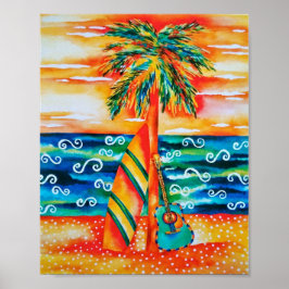 Surfboard en gitaar Poster