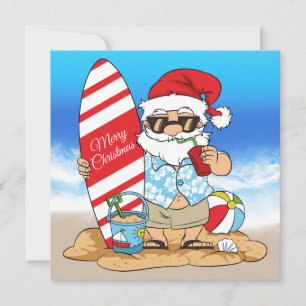 Surfboard Kerstman Wenskaart Feestdagenkaart