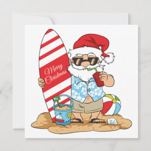 Surfboard Kerstman Wenskaart Feestdagenkaart
